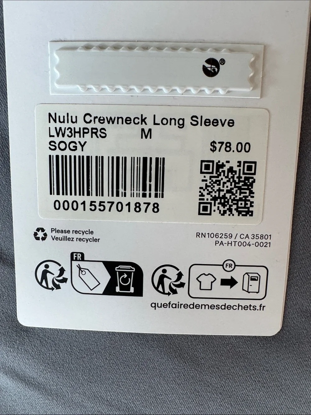 lululemon athletica Light Gray Long-Sleeve Crewneck Top